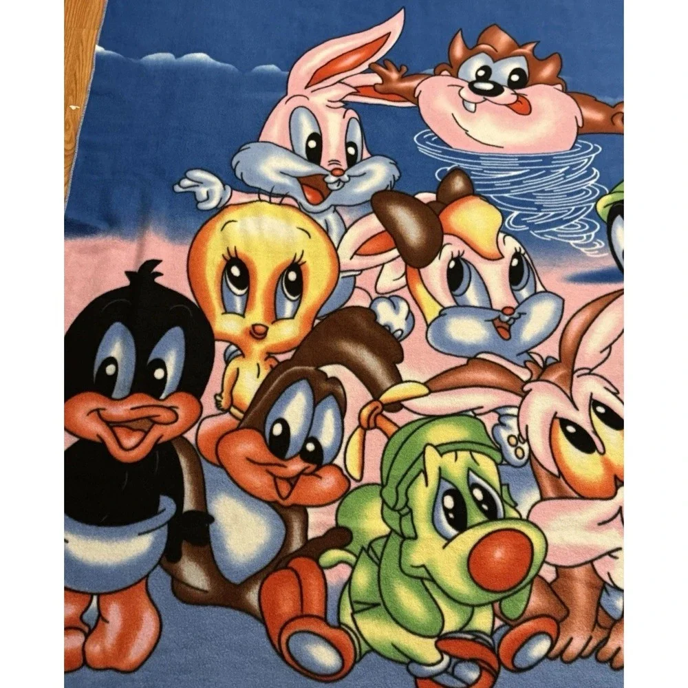 Vintage Baby Looney Tunes Blanket Large Lola Tweety Taz 78 x 57 Paul Stuart Rare